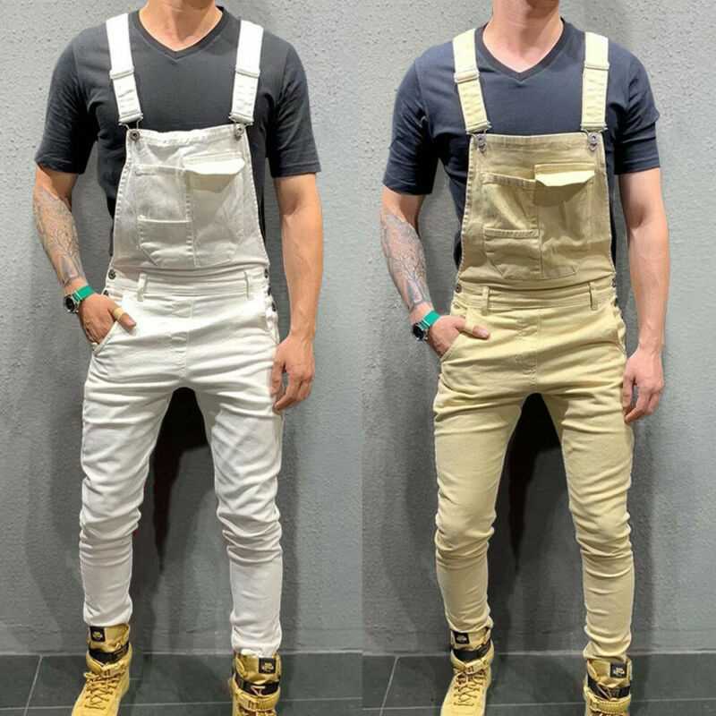 Mens Fashion Denim Dungaree Bib Overalls Jumpsuits Moto Bike