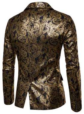 2022 Men's Golden Floral Blazers Business Casual Suit Weddin