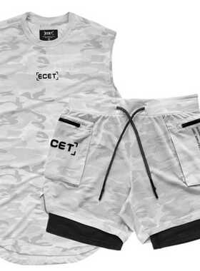 2 Pcs/Set Sports Set Men	s Suits Running Shirts/Vests
