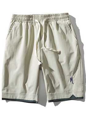 Elastic Waist Shorts Men Fashion Bottoms Drawstring Jogger S