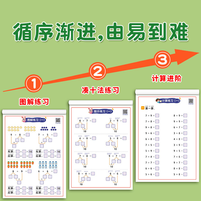 凑十法借十法幼小衔接教材全套一日一练斗半匠数学思维训练每日一练学前班10以内加减法20天天练分解与组成看图列算式口算练习册