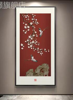 网红喜气盈门玄装饰画画中式入户新正对门挂画画红色意好走廊过道