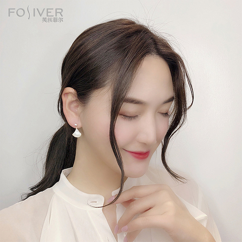 S925纯银扇形小裙子耳环女红玛瑙白贝母孔雀石耳饰轻奢小众高级感