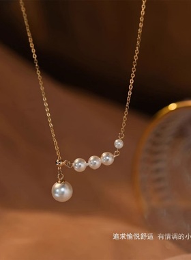 S925纯银珍珠项链轻奢小众毛衣链2024年新款潮年轻高级感锁骨链女