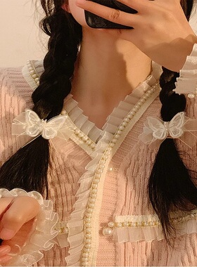 超仙白色网纱蝴蝶珍珠发夹女森系