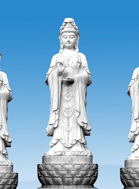 寺庙石雕观音 芝麻白雕刻寺院滴水观音 花岗岩雕刻观音像定制加工