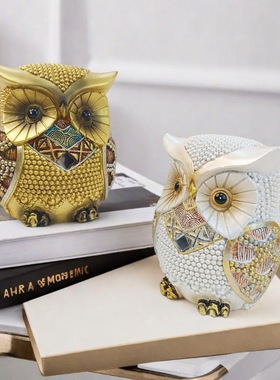 复古轻奢猫头鹰摆件动物树脂工艺品雕像家居客厅桌面展厅玄关装饰