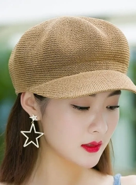 帽子女夏季韩版潮草帽显脸小鸭舌帽防晒遮阳八角帽时尚洋气贝雷帽
