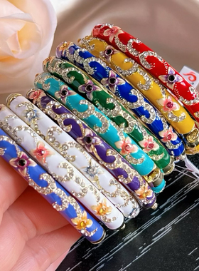 包邮新式景泰蓝镯子首饰两款开口时尚旗袍手镯镶钻合金饰品送朋友