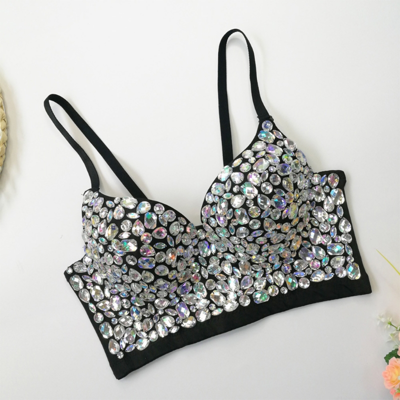 Beaded bright diamond bra camisole vest 钉珠亮钻夜店性感文胸 - 图3