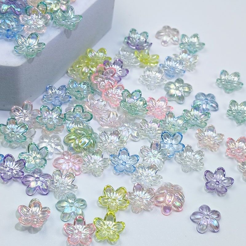 12mm亚克力透明镀AB彩五瓣花花托手工diy花瓣饰品配件材料