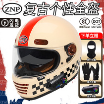 ZNP Retro Motorcycle Helmet Cruising Locomotive Double Mirror Full Armor men and women Bluetooth racing warm winter armor Four seasons 3C