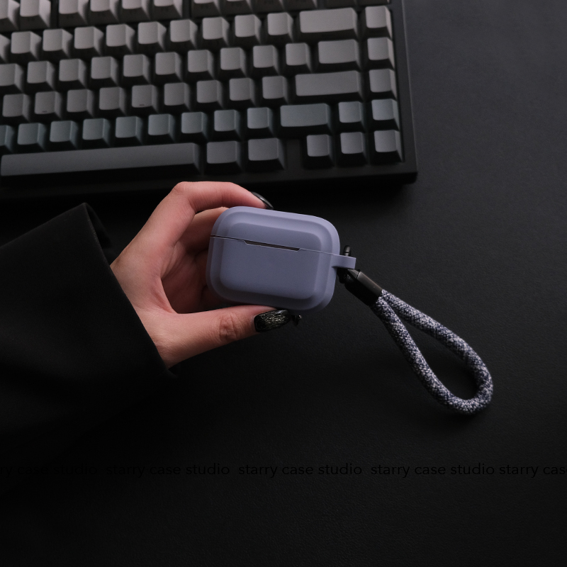 starry原创灰与灰蓝耳机壳适用于苹果AirPods2/3/4代pro3代硅胶全包保护壳纯色系瓦楞连体磨砂软壳薄雾灰简约 - 图1