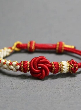 手编曼陀罗绿橙双色转运珠手绳