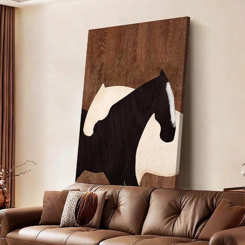 中古风骏马客厅装饰画美拉德沙发背景墙挂画2026马年抽象玄关壁画,淘宝优惠券,粉丝福利购,淘宝优惠卷