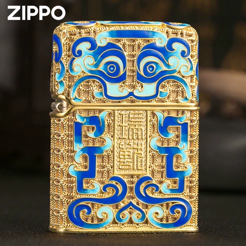 正版zippo打火机花丝祥云瑞兽镶嵌珐琅彩 夜光防风可定制送礼男士
