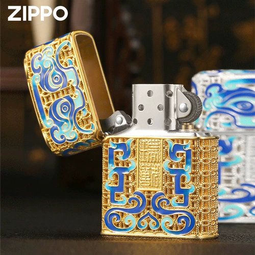 正版zippo打火机花丝祥云瑞兽镶嵌珐琅彩 夜光防风可定制送礼男士