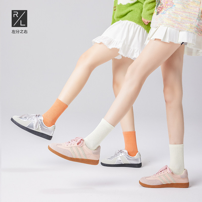 左分之右袜子女春秋款纯棉无骨高筒袜中筒瑜伽袜白色长筒运动袜子