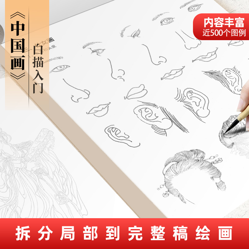 中国画白描入门描摹本国画工笔花卉人物美术套装画本工具描红书初学者画画临摹画册毛笔绘画练习教材 - 图2