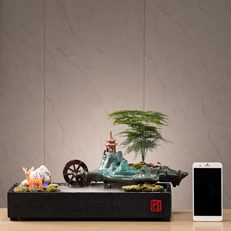 招财流水雾化加湿器摆件客厅茶桌循环水办公室桌面装饰品开业礼物,淘宝优惠券,粉丝福利购,淘宝优惠卷