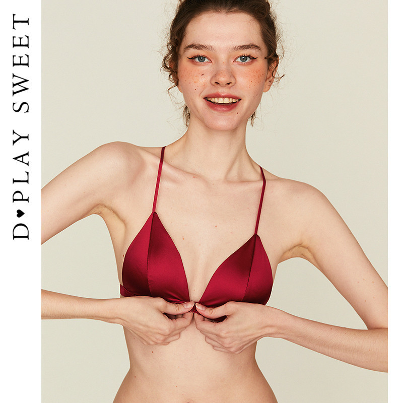 DPLAYSWEET法式红色缎面美背本命年新婚文胸内衣套装女2024秋冬