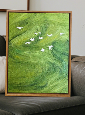 中古风绿野雁踪肌理装饰数字油画