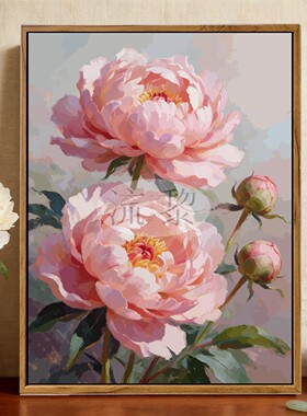 中古风牡丹花卉DIY数字油画