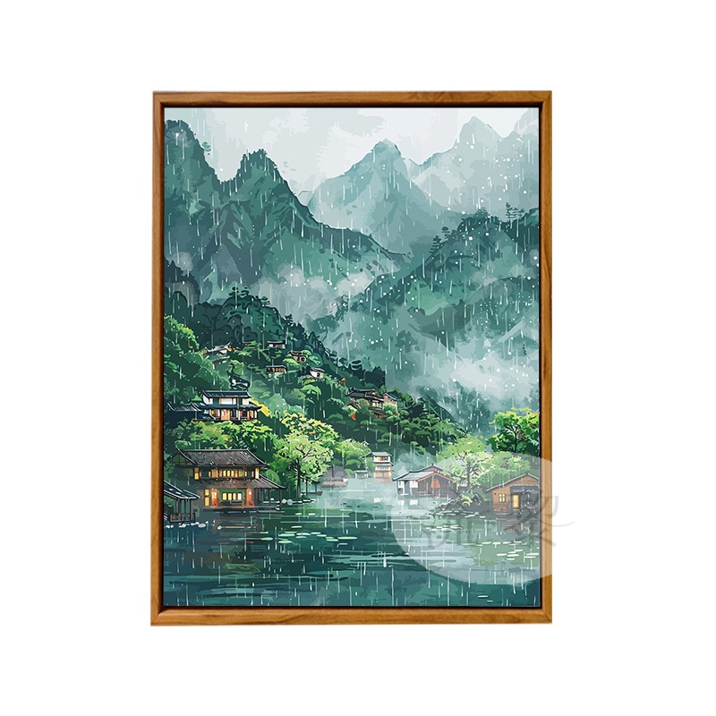 中国风江南山水风景高级感客厅玄关手工绘填色装饰画DIY数字油画