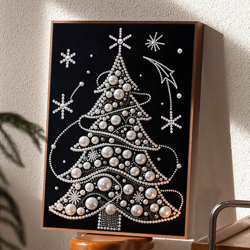 侘寂风珍珠圣诞树DIY材料包圣诞节手工礼物北欧风高级感装饰挂画 - 图2