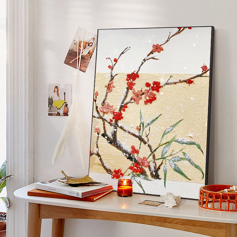 银杏叶梅花手工石英砂丙烯肌理画材料包DIY数字油画填色客厅装饰