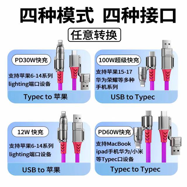 Yixingxing 4-in-1 Gypsophila Luminous Data Cable
