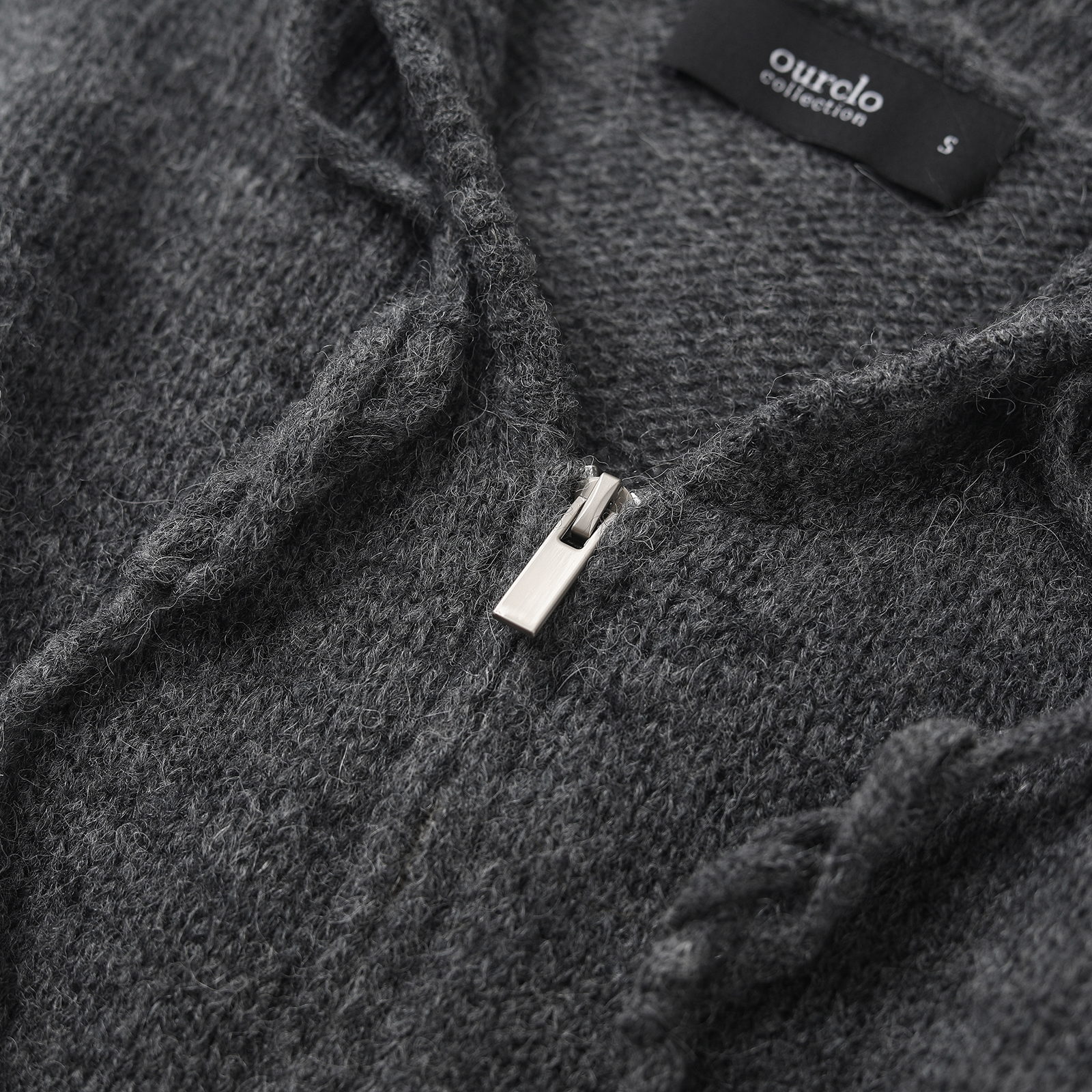 wana try羊驼毛羊毛连帽针织开衫2025秋冬新品灰色韩系简约上衣女 - 图1