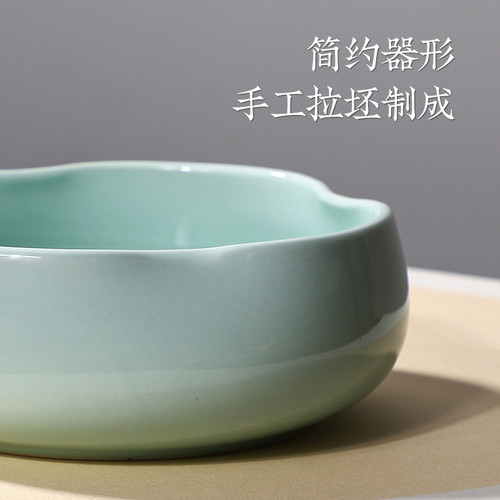海棠笔洗书法陶瓷汝窑多功能洗笔器文房四宝创意摆件水盂青瓷笔洗 - 图2