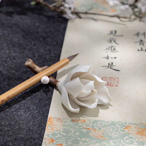 玉兰花梅花陶瓷毛笔架笔搁茶宠插香高颜值小装饰品文房四宝 - 图1