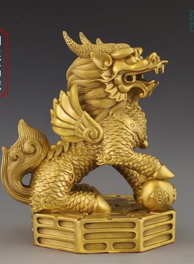 铜麒麟摆件公母一对纯黄铜踩八卦麒麟招财镇宅家居办公室摆设大号