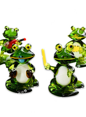 日式玻璃夏日物语 青蛙手作 乐队可爱纯手工玻璃摆件摆饰