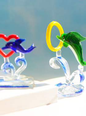 玻璃海豚摆件客厅办公桌装饰大气摆设手工创意礼物玻璃工艺品动物