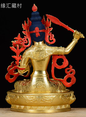 藏村文殊菩萨铜像室内桌面摆件铜全鎏金文殊观音菩萨