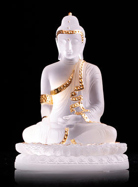 琉璃释迦摩尼佛像如来玉佛本尊造像家居供奉摆件三宝佛释迦牟尼