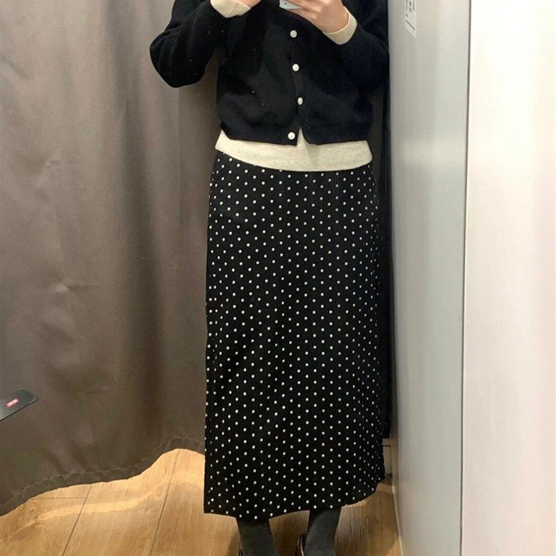 黑色波点半身裙女秋季新款裙子梨型身材大码胖mm遮肚显瘦圆点长裙,淘宝优惠券,粉丝福利购,淘宝优惠卷