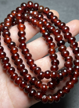 西亚老珠子糖色酒红老玛瑙苹果珠108佛珠西玛算盘车轮珠项链佛珠