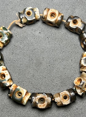 橘皮纹老型四通绿色老玛瑙鸡骨白钙化镂空珠手链项链配饰腰珠顶珠