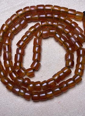 高古西玛珠直切西周老红玛瑙风化随形桶鼓珠项链佛念珠串挂件隔珠