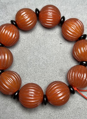 老红玛瑙南瓜棱珠手链老型雕刻多棱瓜纹珠子圆玛瑙珠腰珠手串配饰