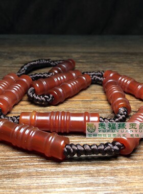 古玩收藏回流老包浆玛瑙项链红色竹节长管珠子老玛瑙珠毛衣链配饰