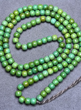 古玩收藏菱镁矿菜籽绿老型珠手链手串男女款文玩佛珠DIY编绳配饰