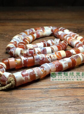 大孔灰白皮老玛瑙珠鸡骨白玛瑙108颗车轮算盘珠隔片钙化老玛瑙串