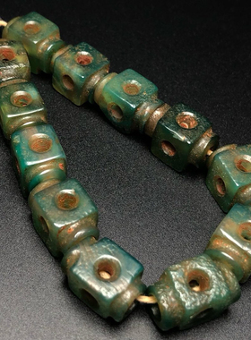 辽金老橘皮纹绿玛瑙镂空透雕路路通串民族风手链隔珠饰品文玩配饰