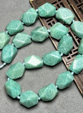 古玩仿老玉器天然天河石切面唐八棱管珠散珠半成品项链手链配珠