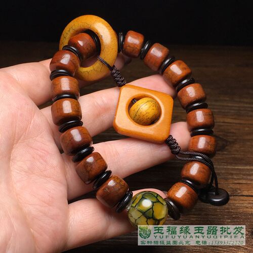 文玩真品天然西藏牦牛骨时来运转手串手链配天珠加牛骨跑环 - 图1
